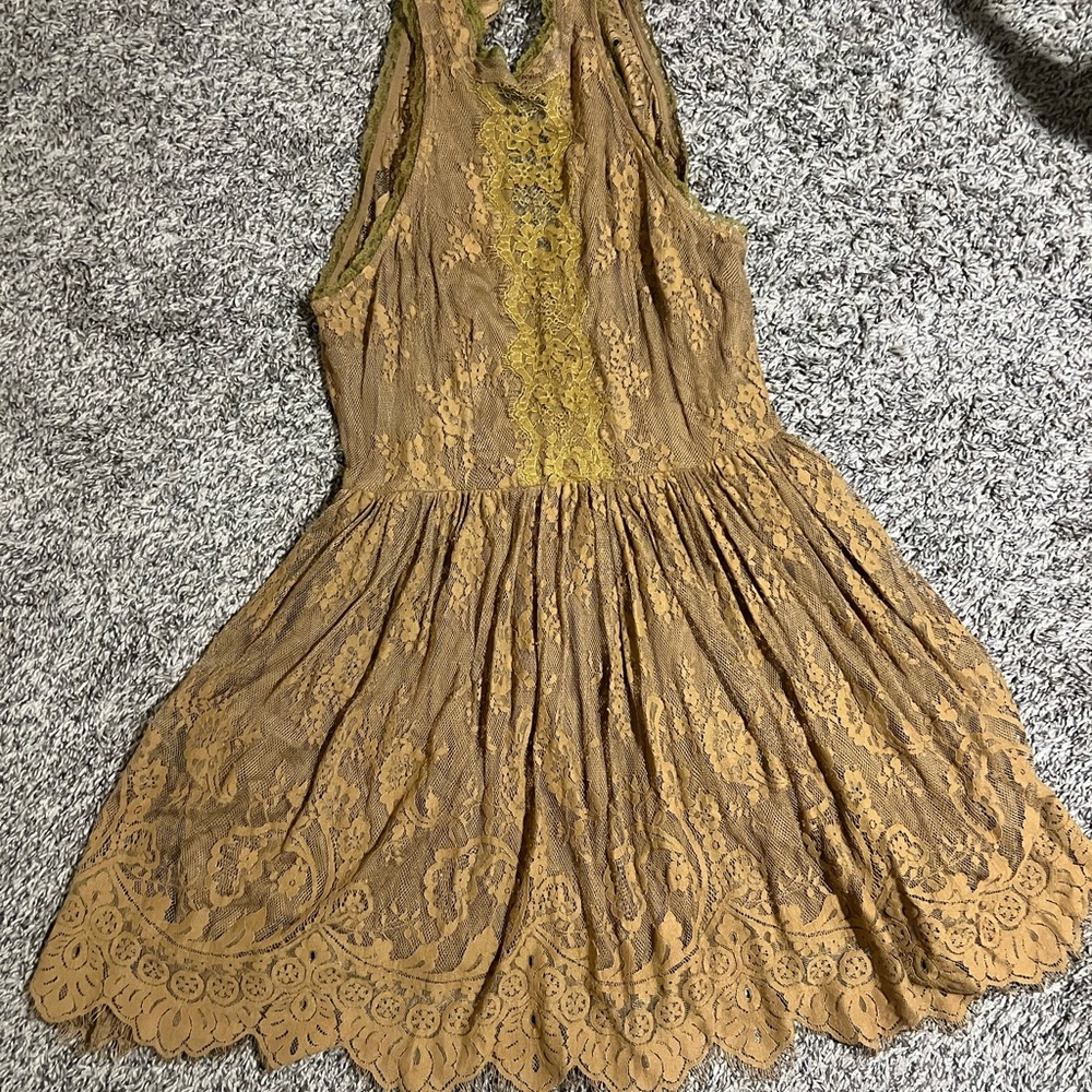 Free People Mustard Lace Backless Dress
